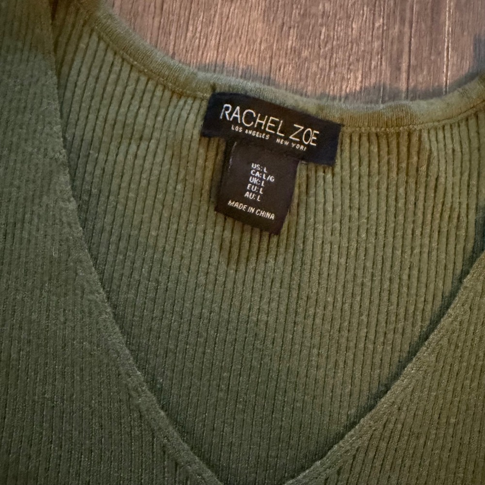 Rachel Zoe Sweater Dress Olive Green Ribbed Balloon Sleeve Chic Women Large L - Picture 3 of 10